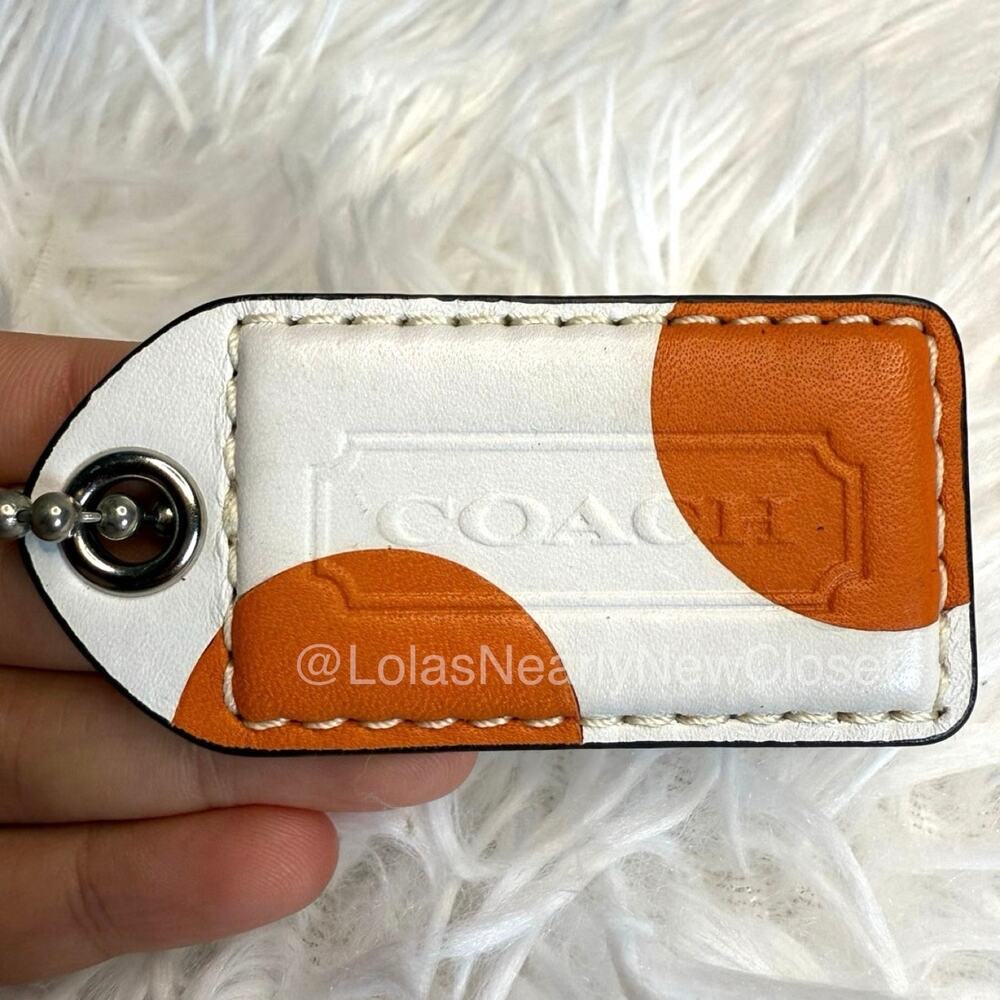 3" y2k COACH Orange White Polka Dot Fob Bag Charm Hang tag Hangtag